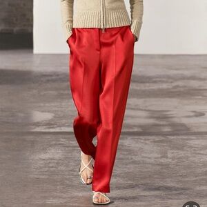 ZARA HEAVYWEIGHT SATIN STRAIGHT PANTS COLLECTION COLLECTION blogger favorite